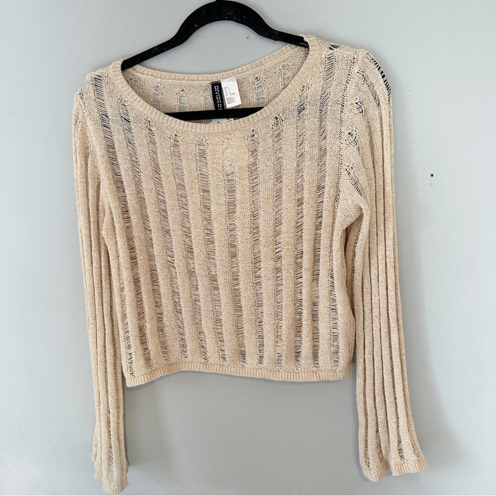 H&M Ladder Stitch Look Knit Jumper Sweater Top Cream Tan Beige NWT NEW Small